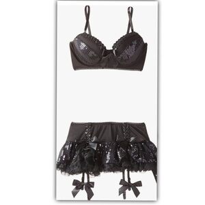 Rave wear Midnight Affair Sequin Bra and Skirt, Black, Medium